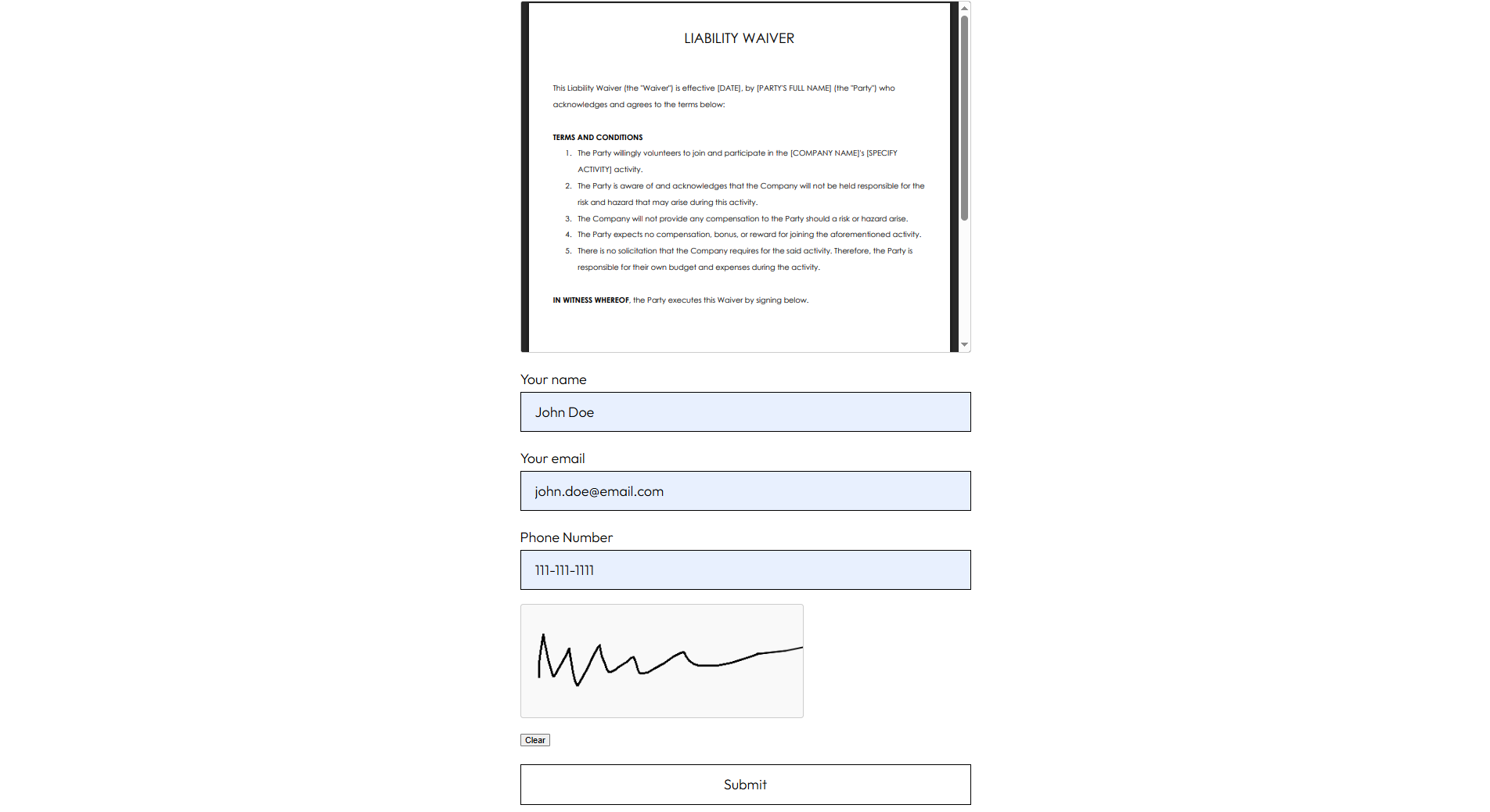 Sign PDF Waiver for Contact Form 7