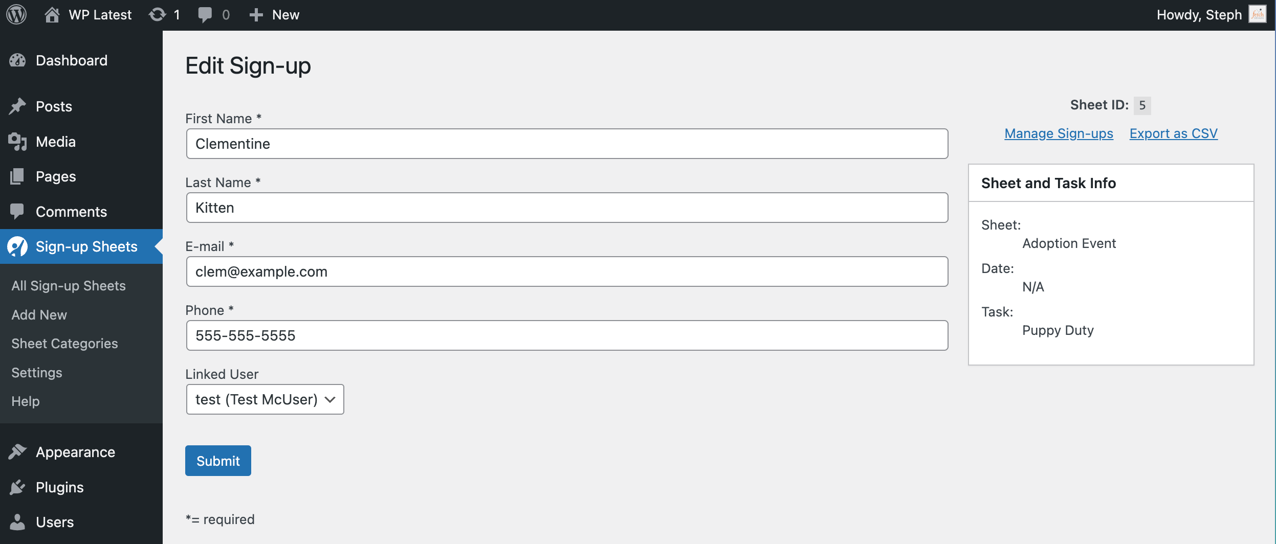 Admin Edit Sign-up Form