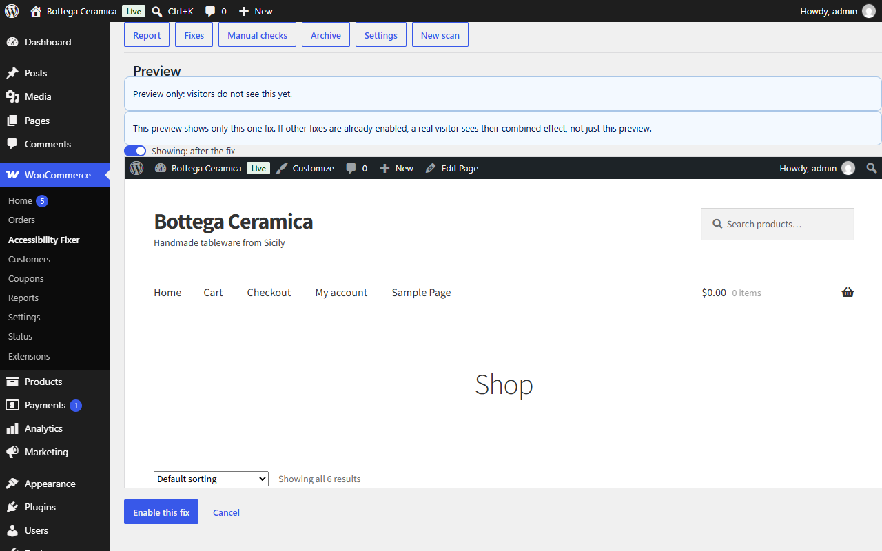 Preview — trying a fix privately before turning it on for visitors.