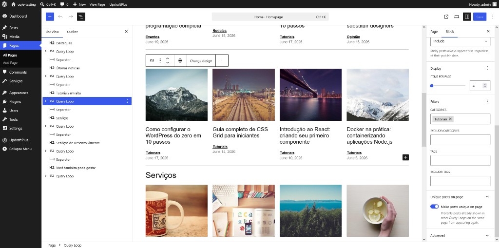 The "Make posts unique on page" toggle in the Query Loop block sidebar.