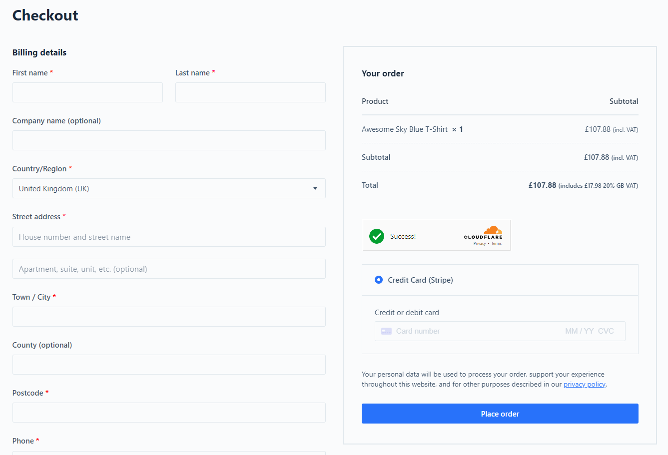 Example Turnstile on the WooCommerce Checkout Page