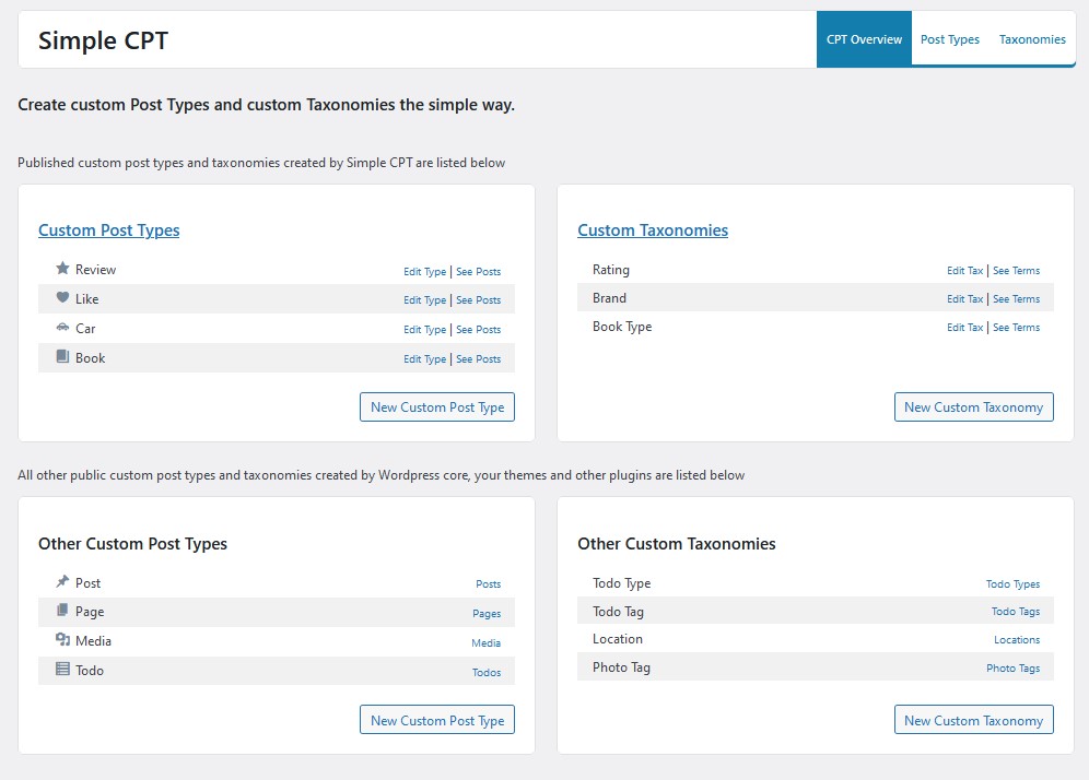 Plugin overview page