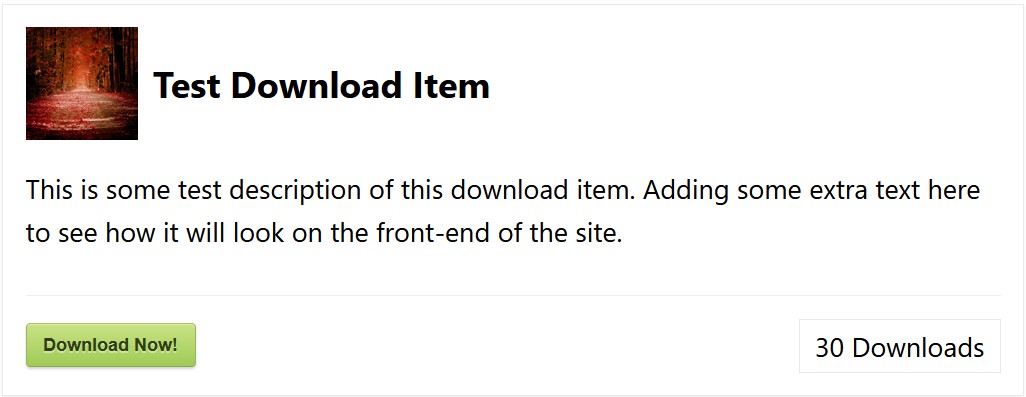 The download item display shortcode in action with the fancy 1 template.