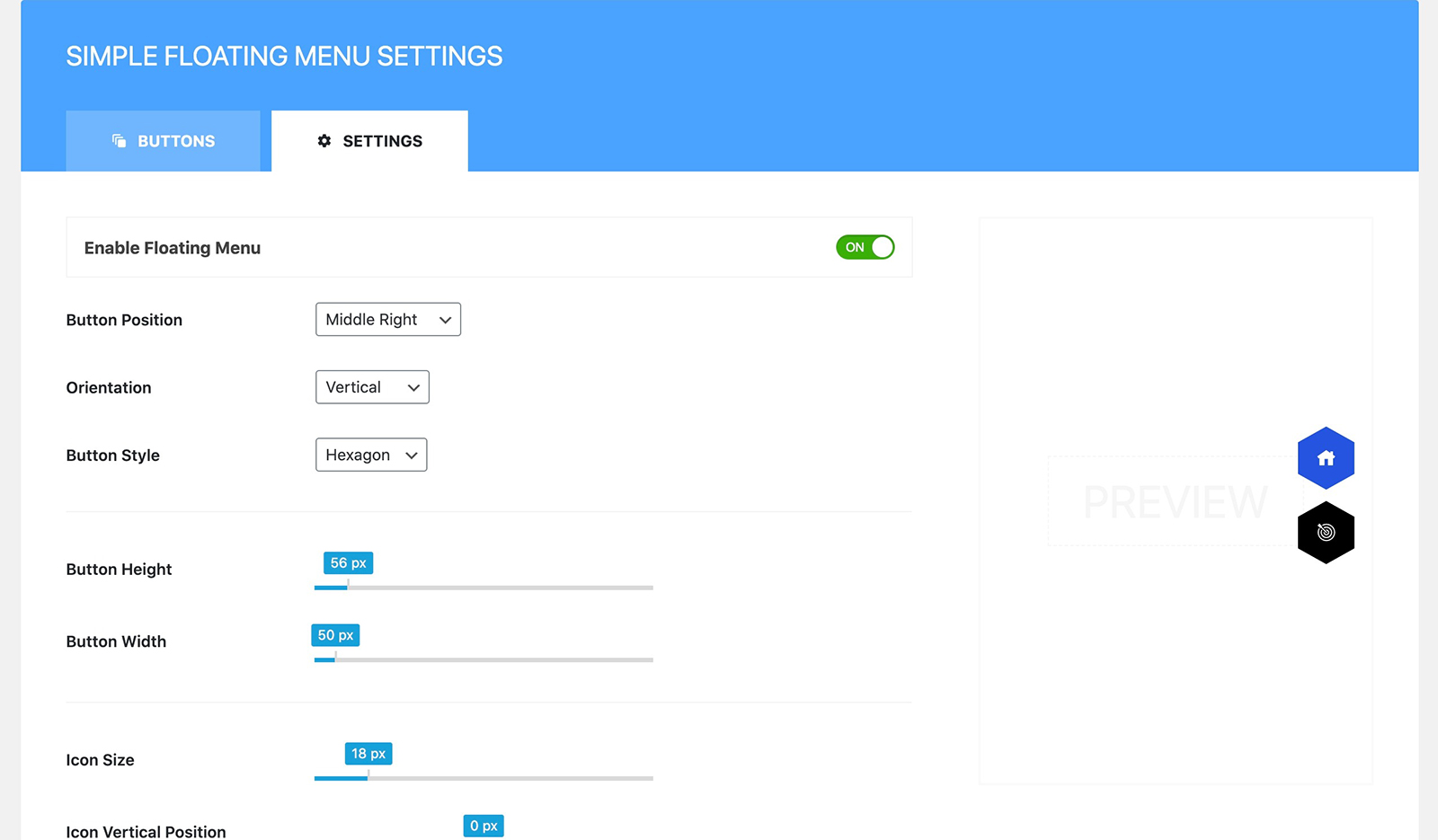 Admin Panel of Simple Floating Menu