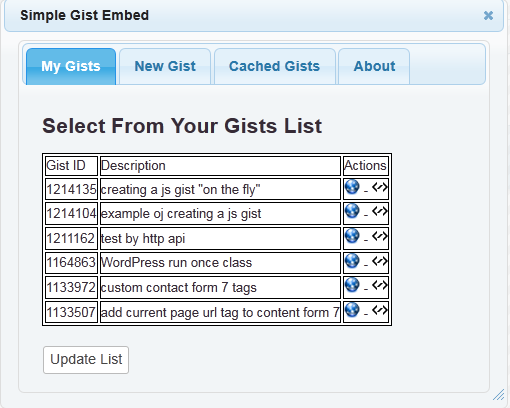 Embed panel
