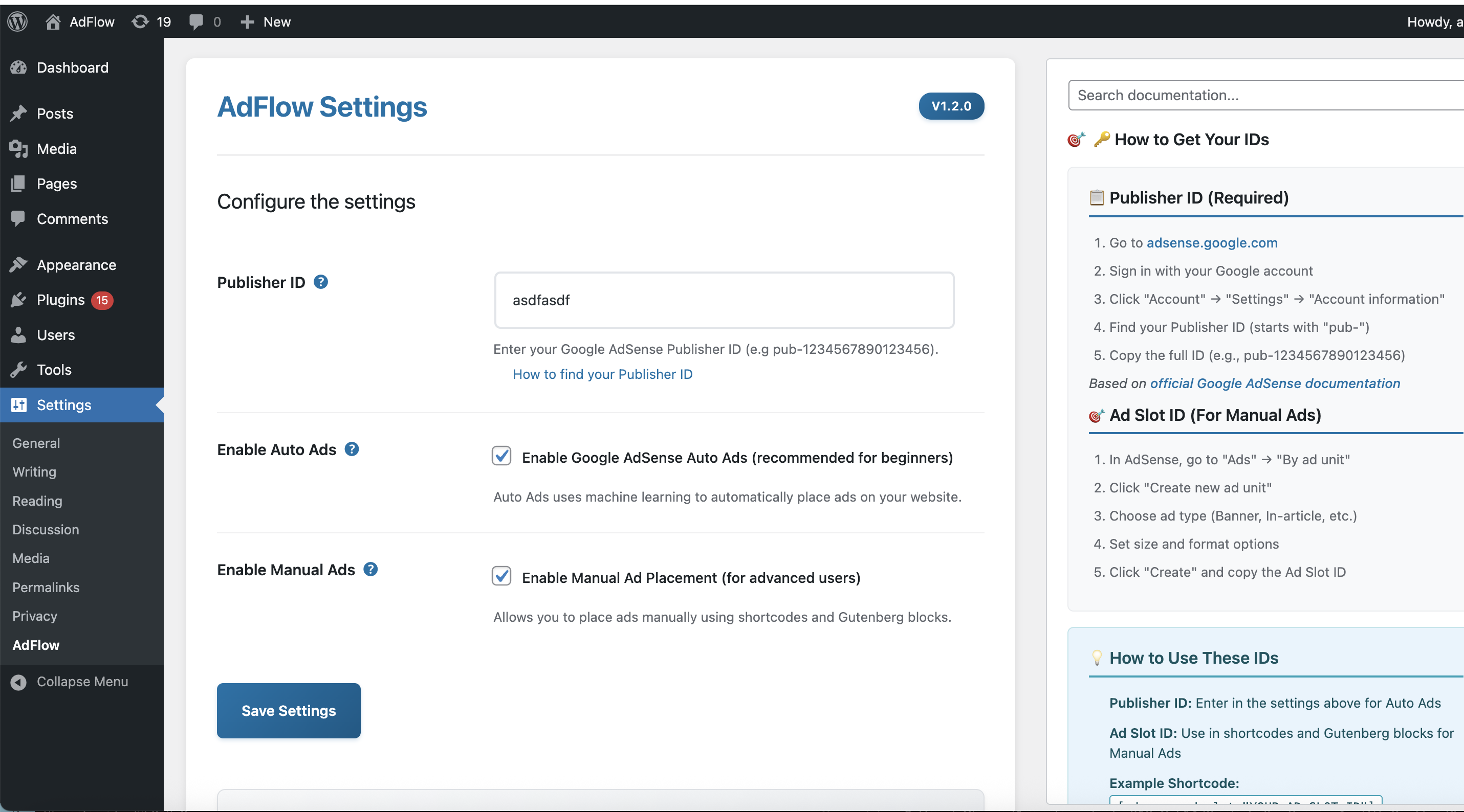 Settings Page - Clean, modern interface with comprehensive documentation