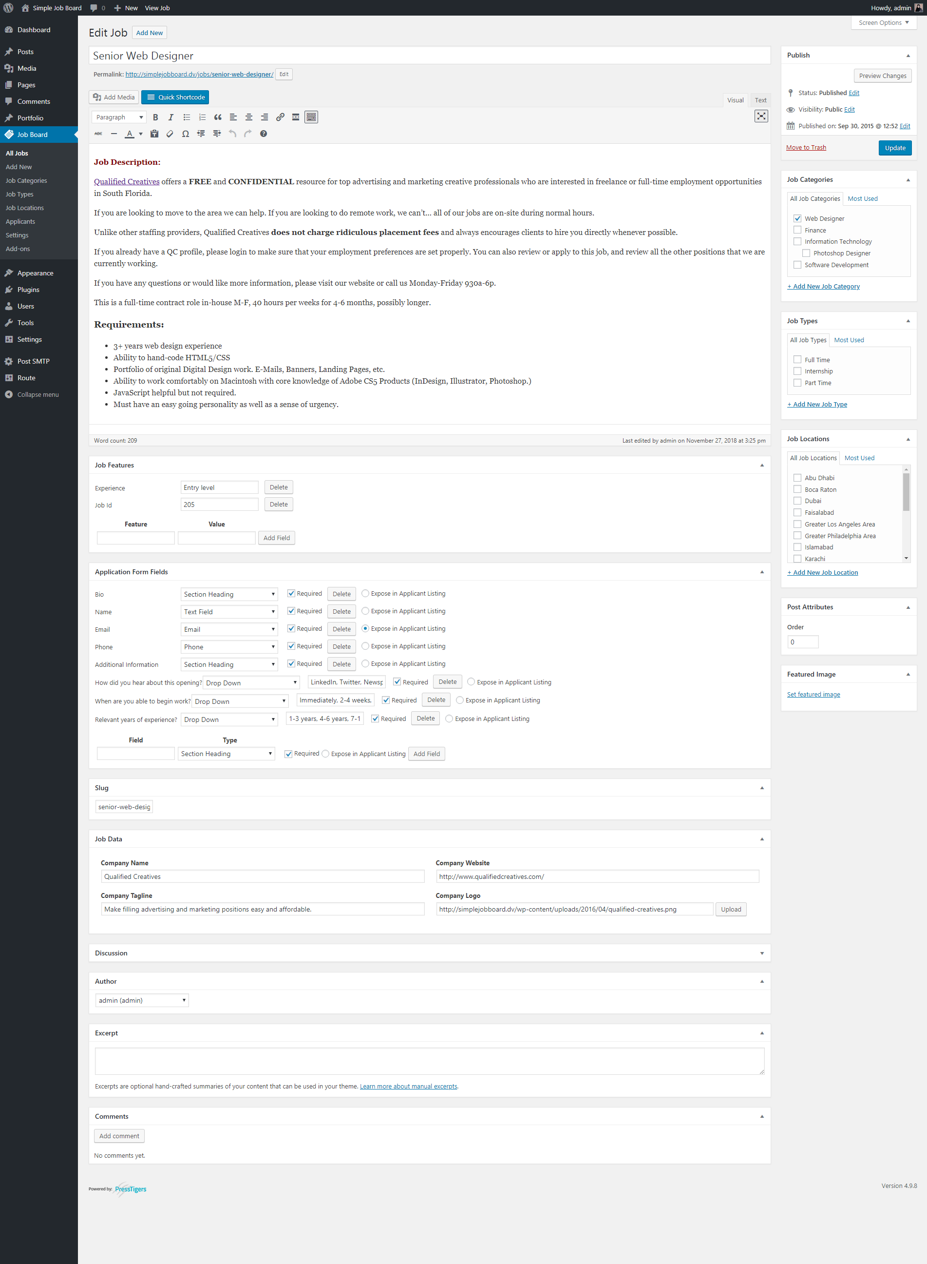 <strong>Job Board Creation: Classical Layout</strong> - Allow users to create a Job Board with ease by using a shortcode.