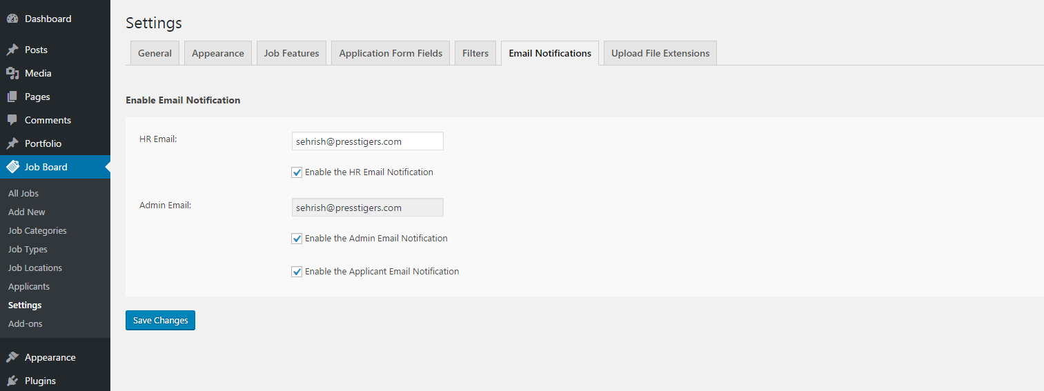 <strong>Email Notifications</strong> - This section will enable various notification options for users.