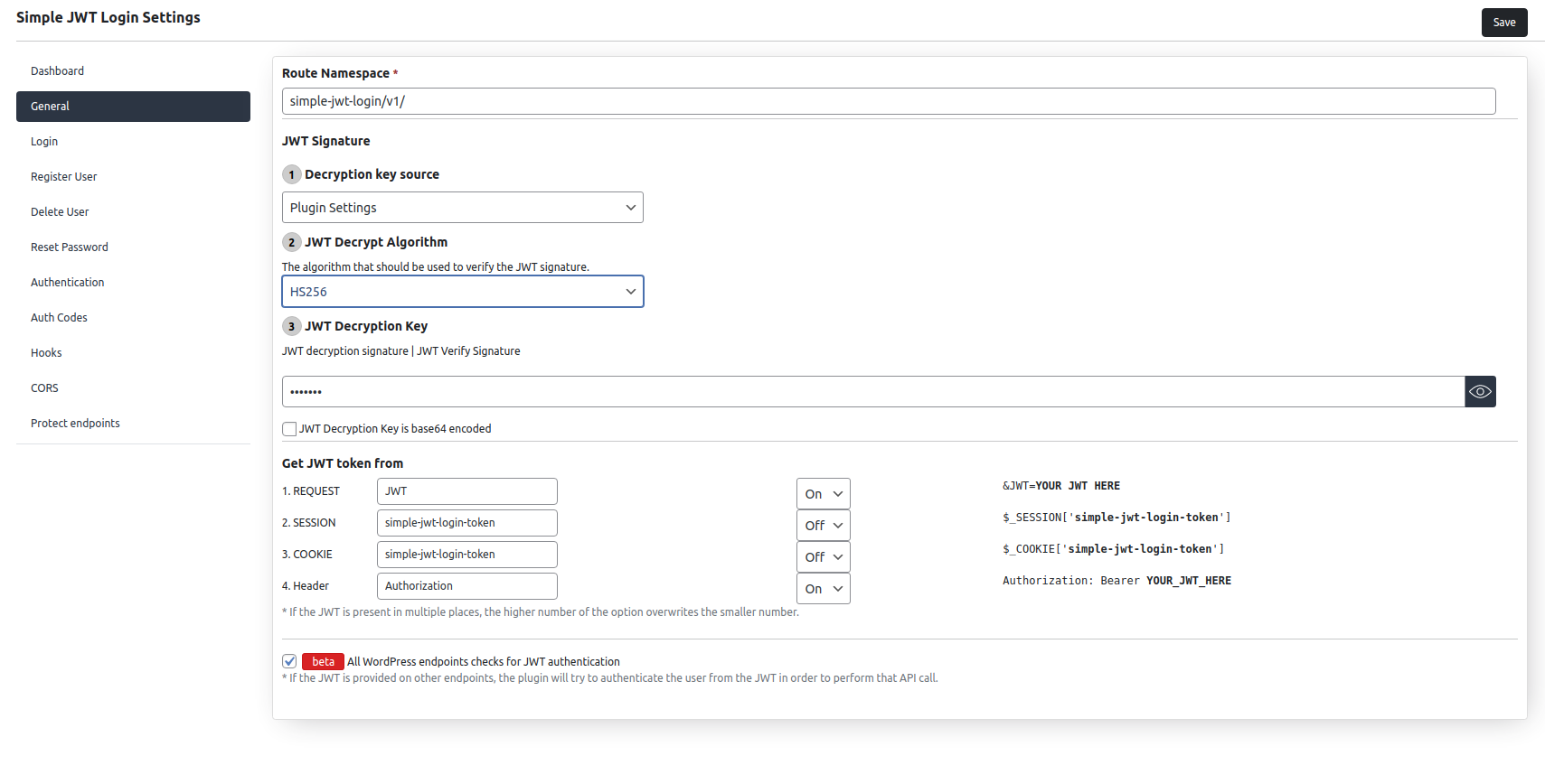 General Settings for JWT