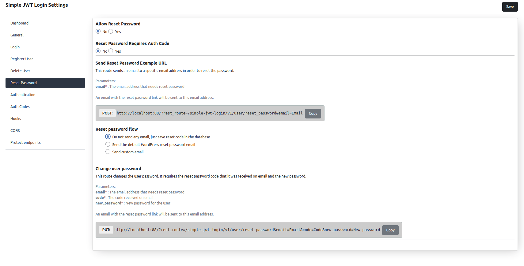 Reset Password configuration