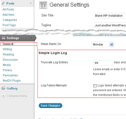 Simple Login Log Settings.