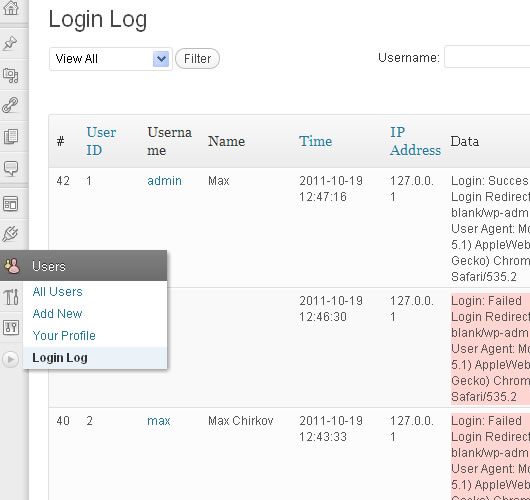 Login Log Management Screen.