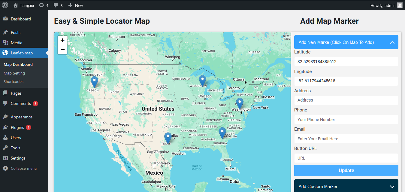 Interactive Leaflet JS map marker