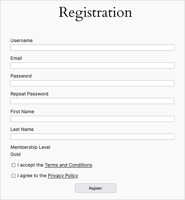 Example of the member registration page.