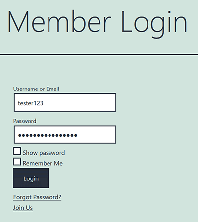 Example of the member login page.