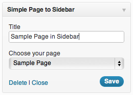 Screenshot 'Widget' section - Adding a page to your sidebar
