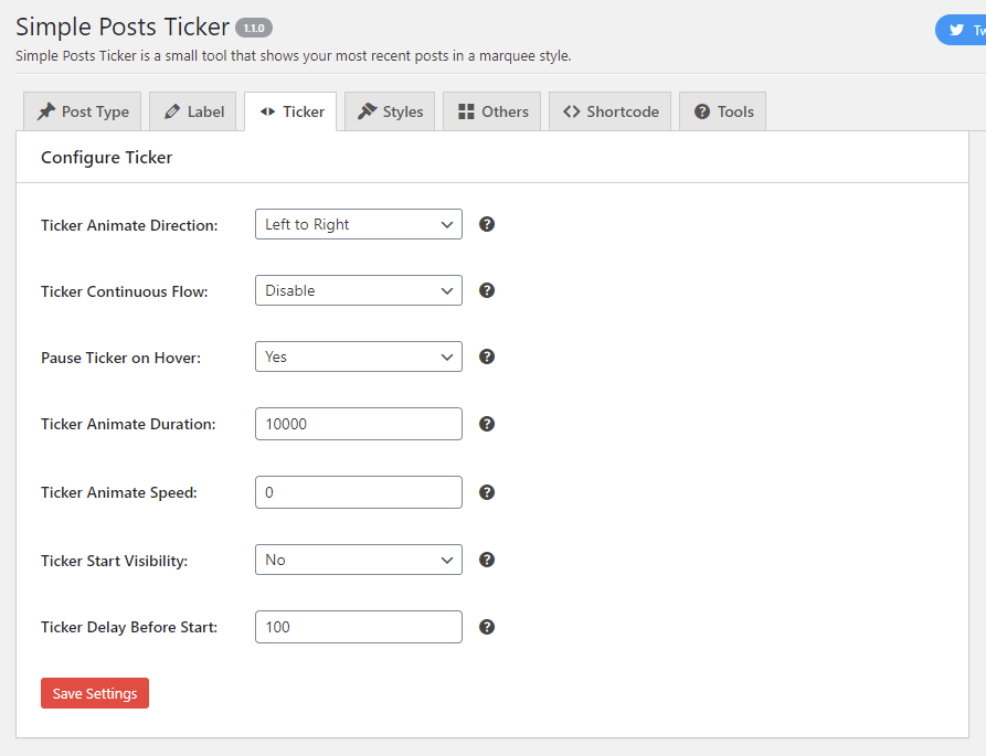 Configure Ticker