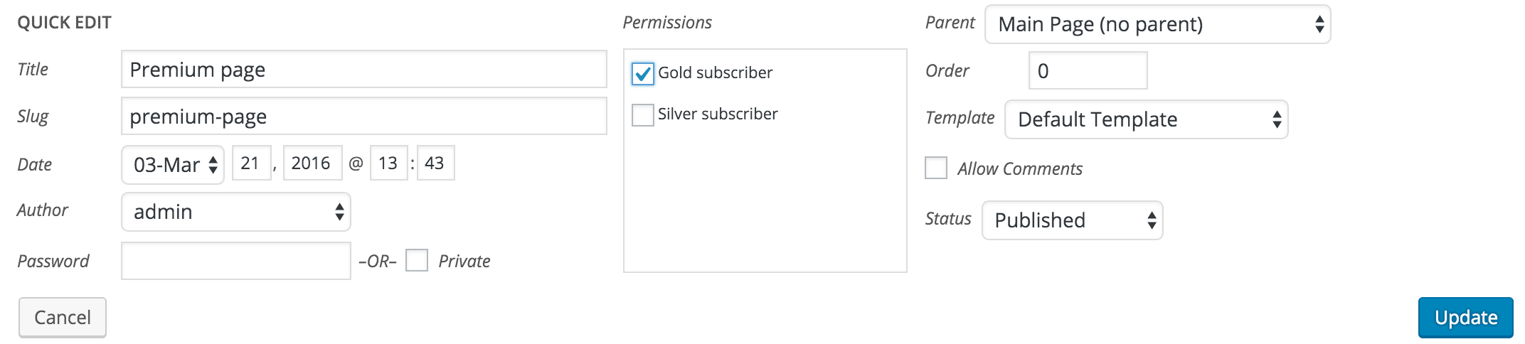 Permissions being added using page Quick Edit