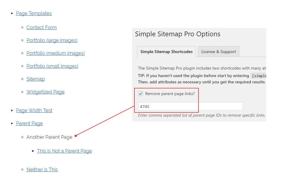 Remove specific parent page links ONLY by entering a comma-separated list of parent page IDs. Now available in the free version!