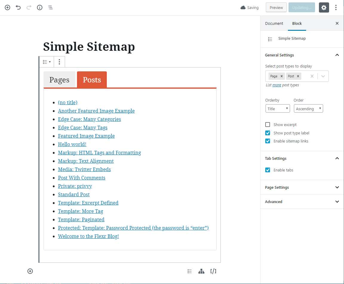 Sitemap tabs render perfectly in the editor window.