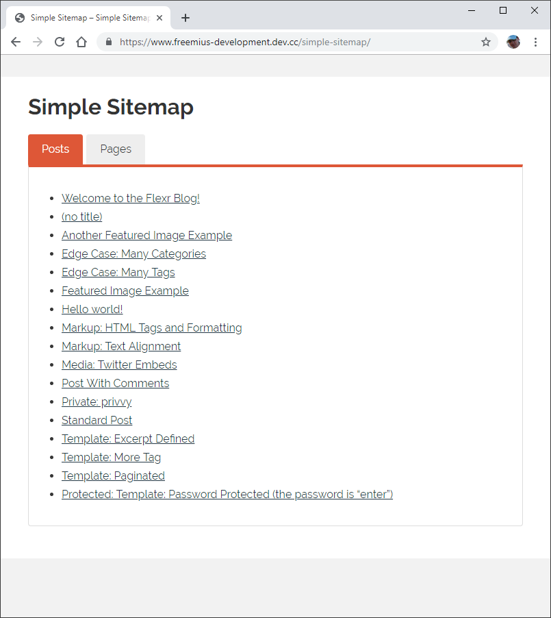 Sitemap tabs look great on the front end too.