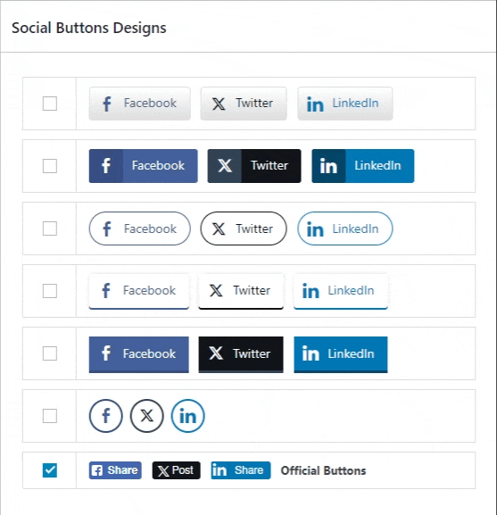 Social media sharing button locations.