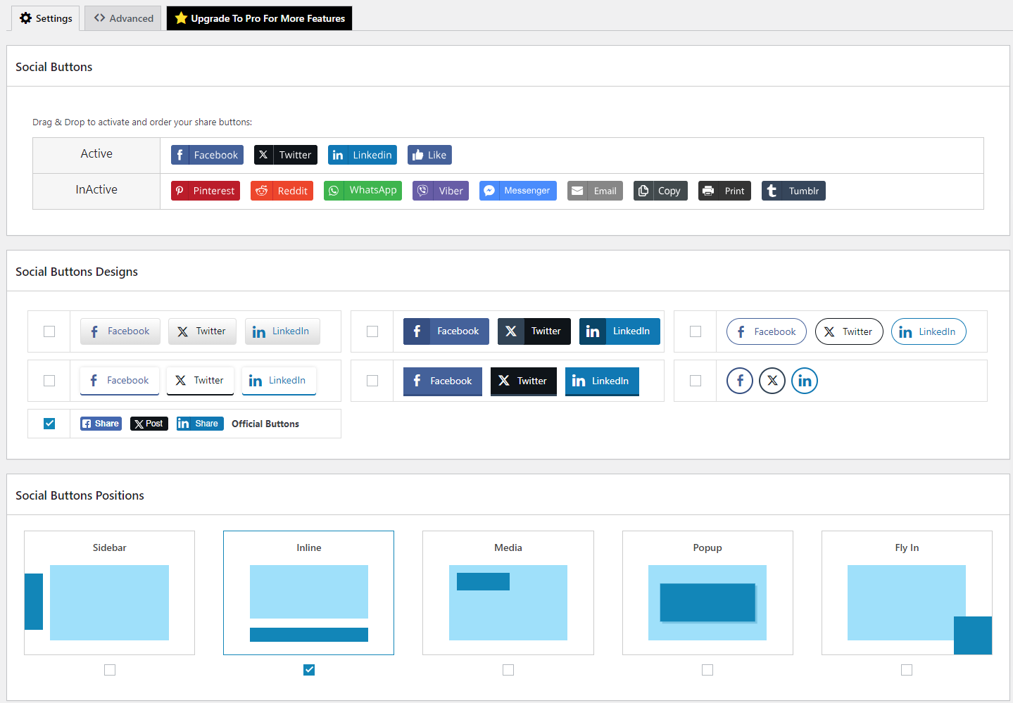 Social Share Buttons - Settings