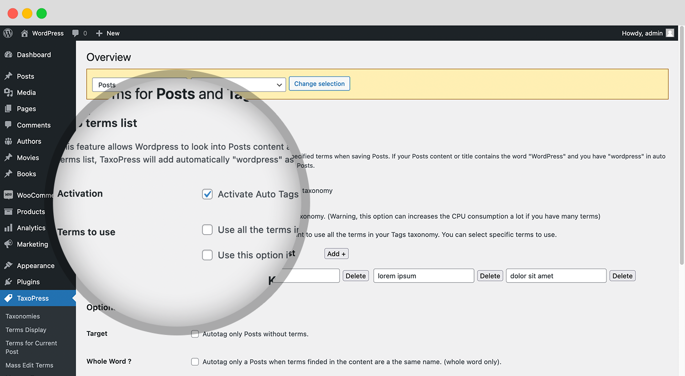 TaxoPress can analyze your posts and automatically create relevant Tags and Categories.