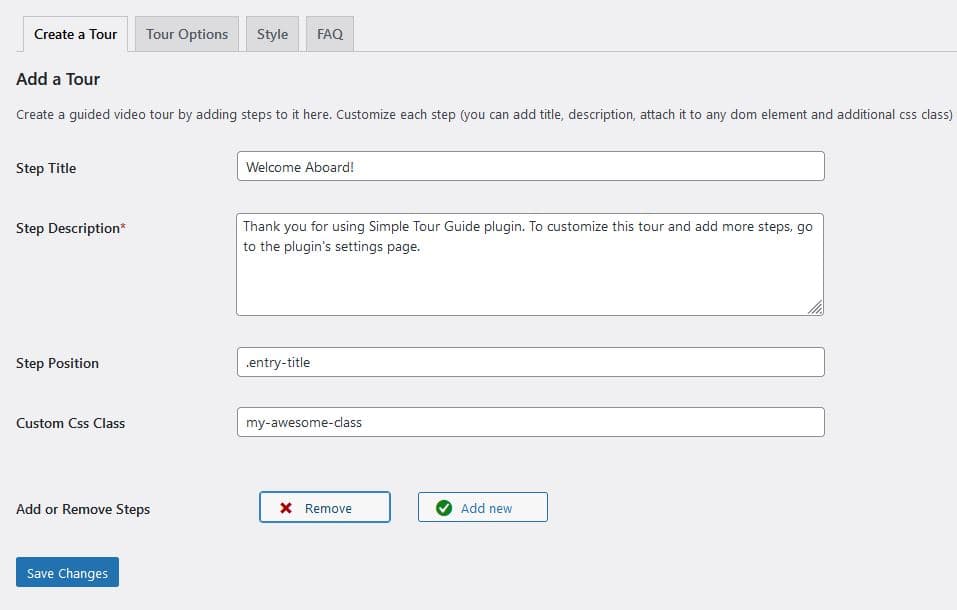 Plugin settings page: add steps