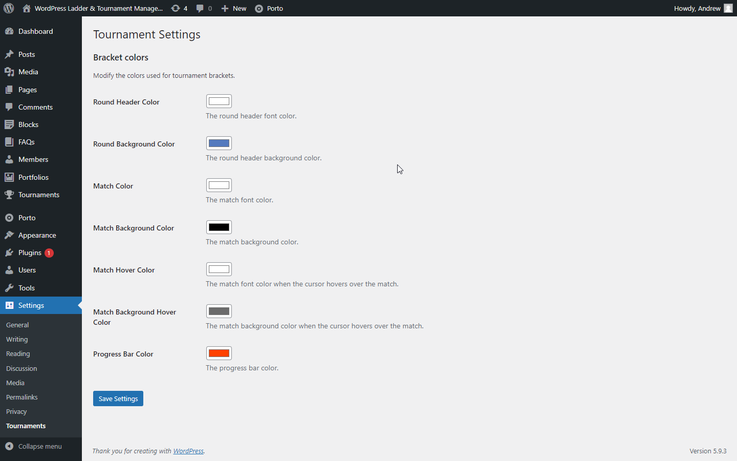 Easily modify the foreground and background colors for round headers, match, match hover, and the progress bar.