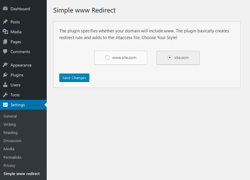 The plugin admin page