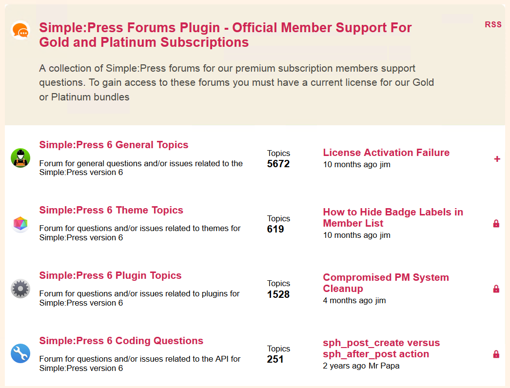 Example of front-end forum screen.