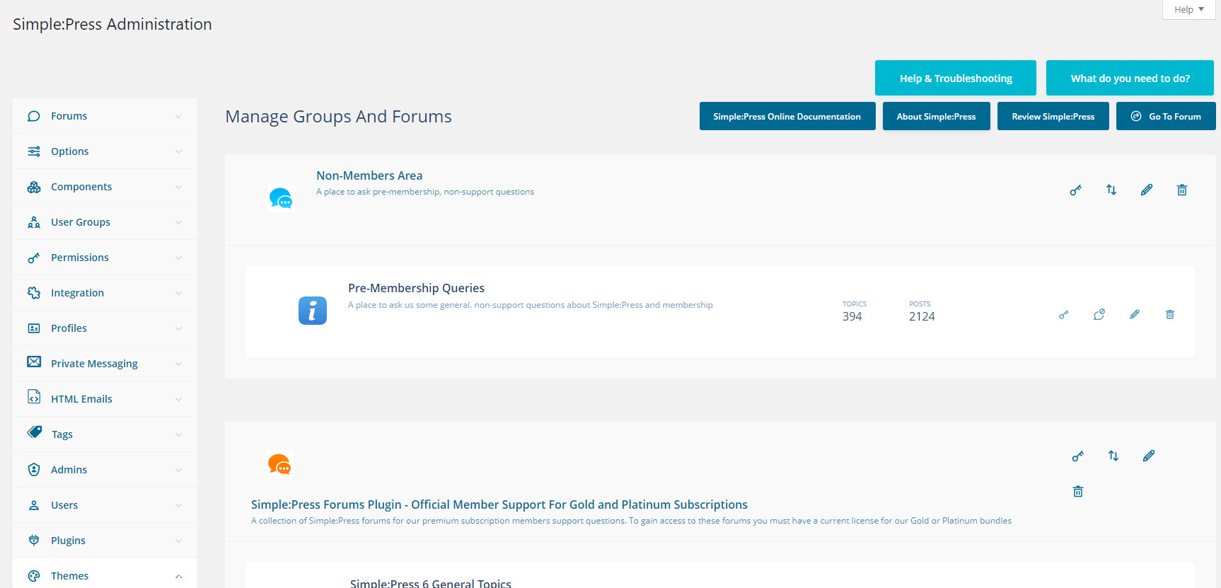 Main permissions definition screen