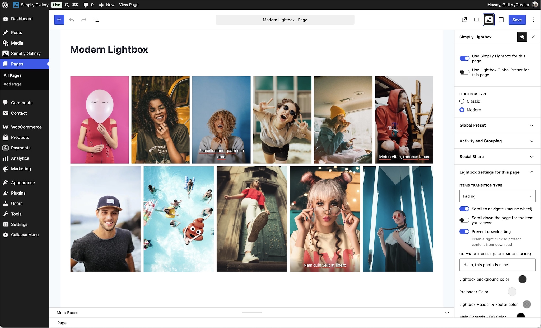 Activating and configuring the SimpLy lightbox in the post editor