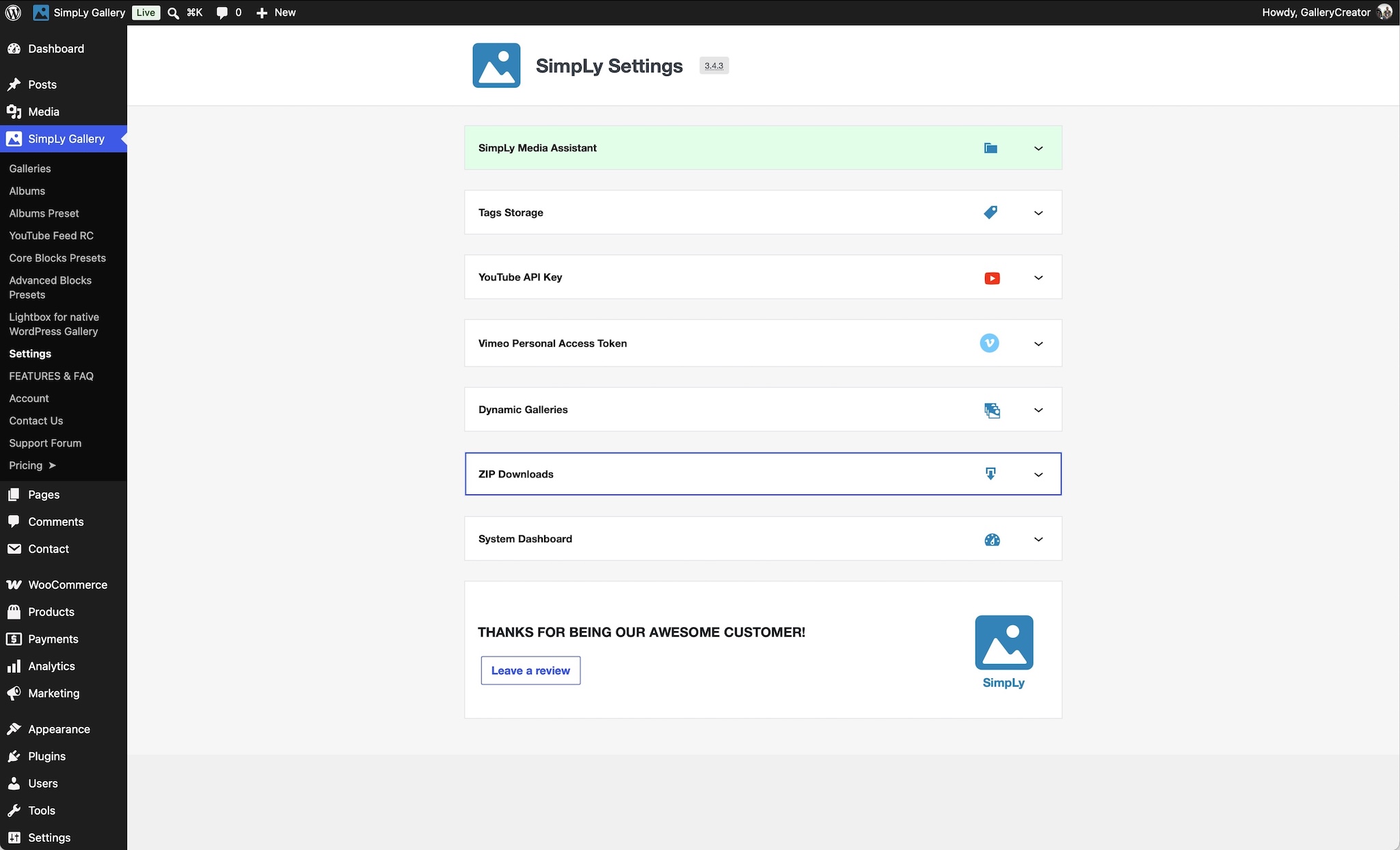 Plugin global settings page
