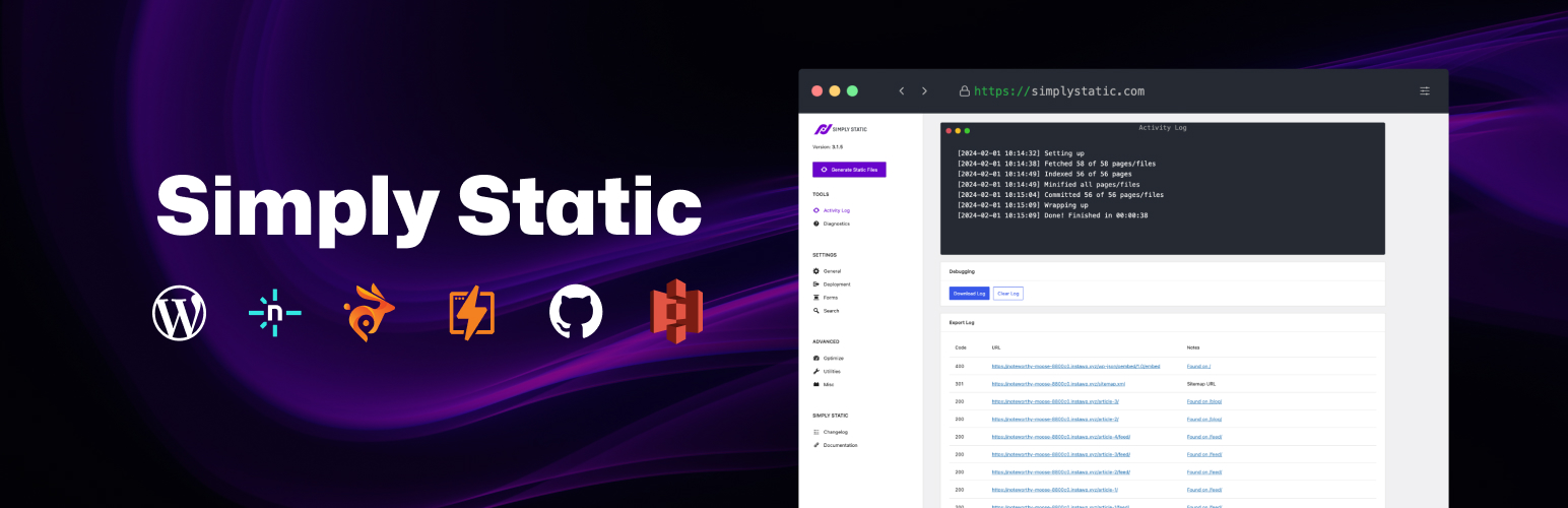 WordPress 外掛 Simply Static – The WordPress Static Site Generator 的封面圖片。