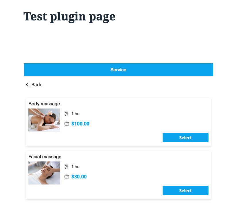 Booking process (Select service)