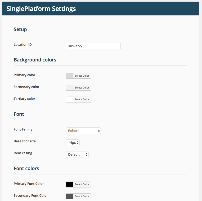 Settings screen. Customize Tweet and Timeline color schemes including background, text colors, and borders. Attribute site content to a Twitter account. Automatically include Tweet buttons alongside your post content.