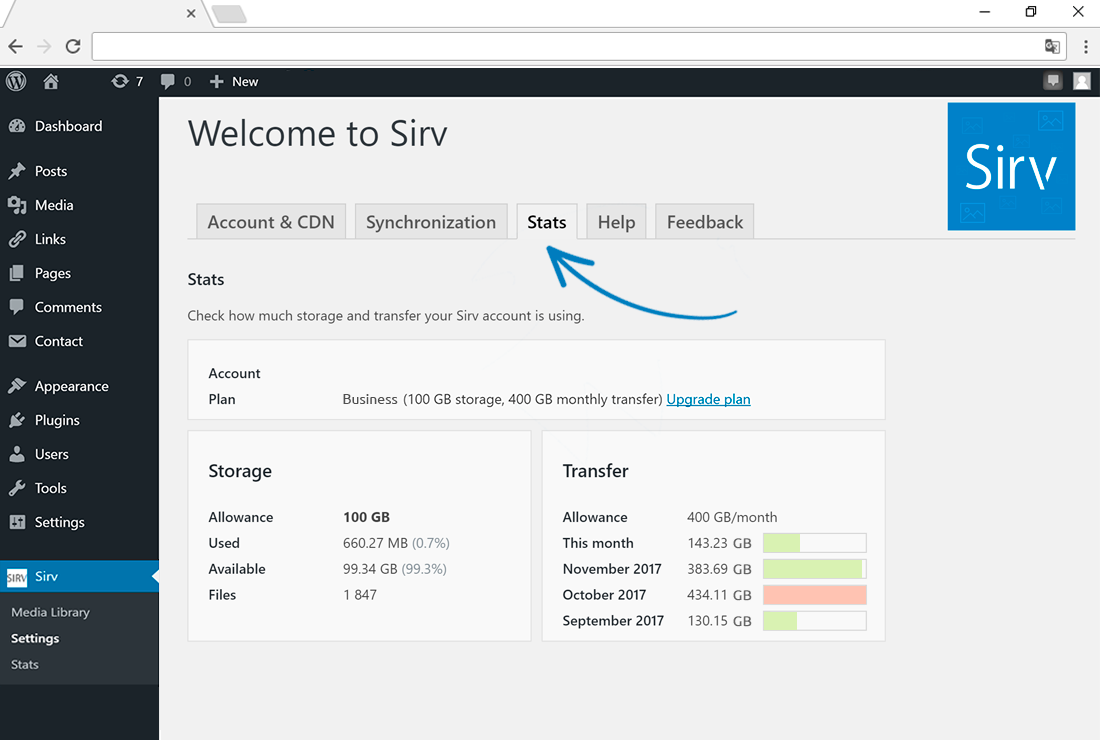 Check your stats to see how much storage and transfer you're using.