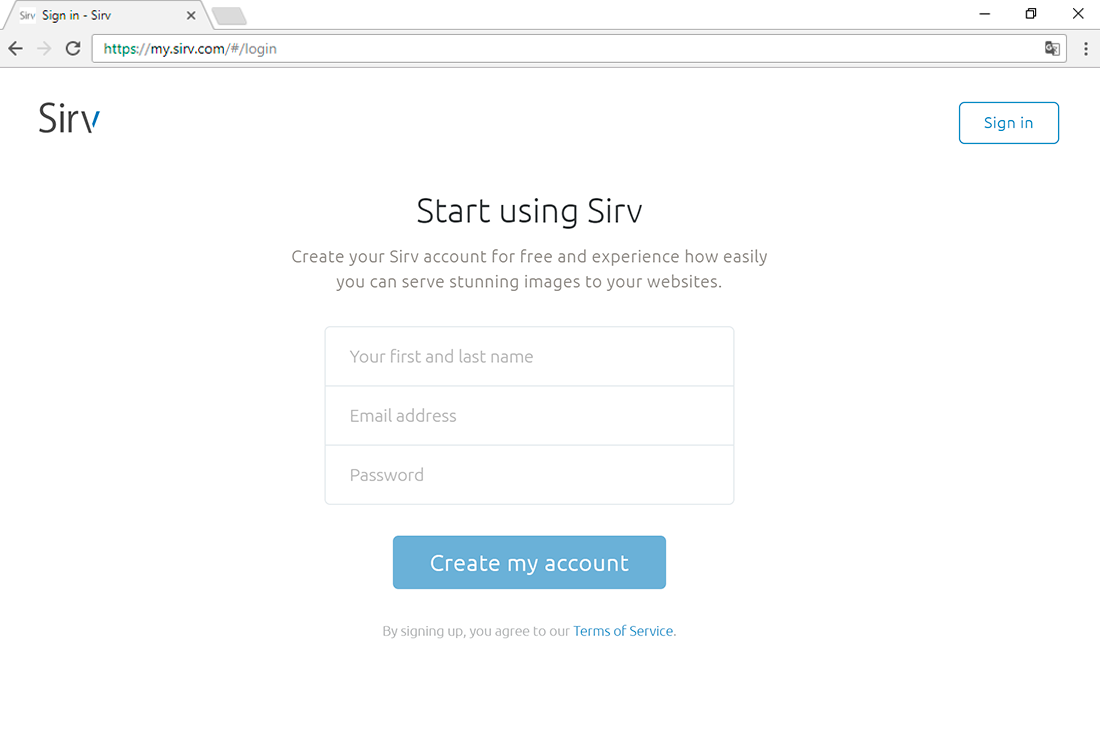 Create a free Sirv account: https://my.sirv.com/#/signup