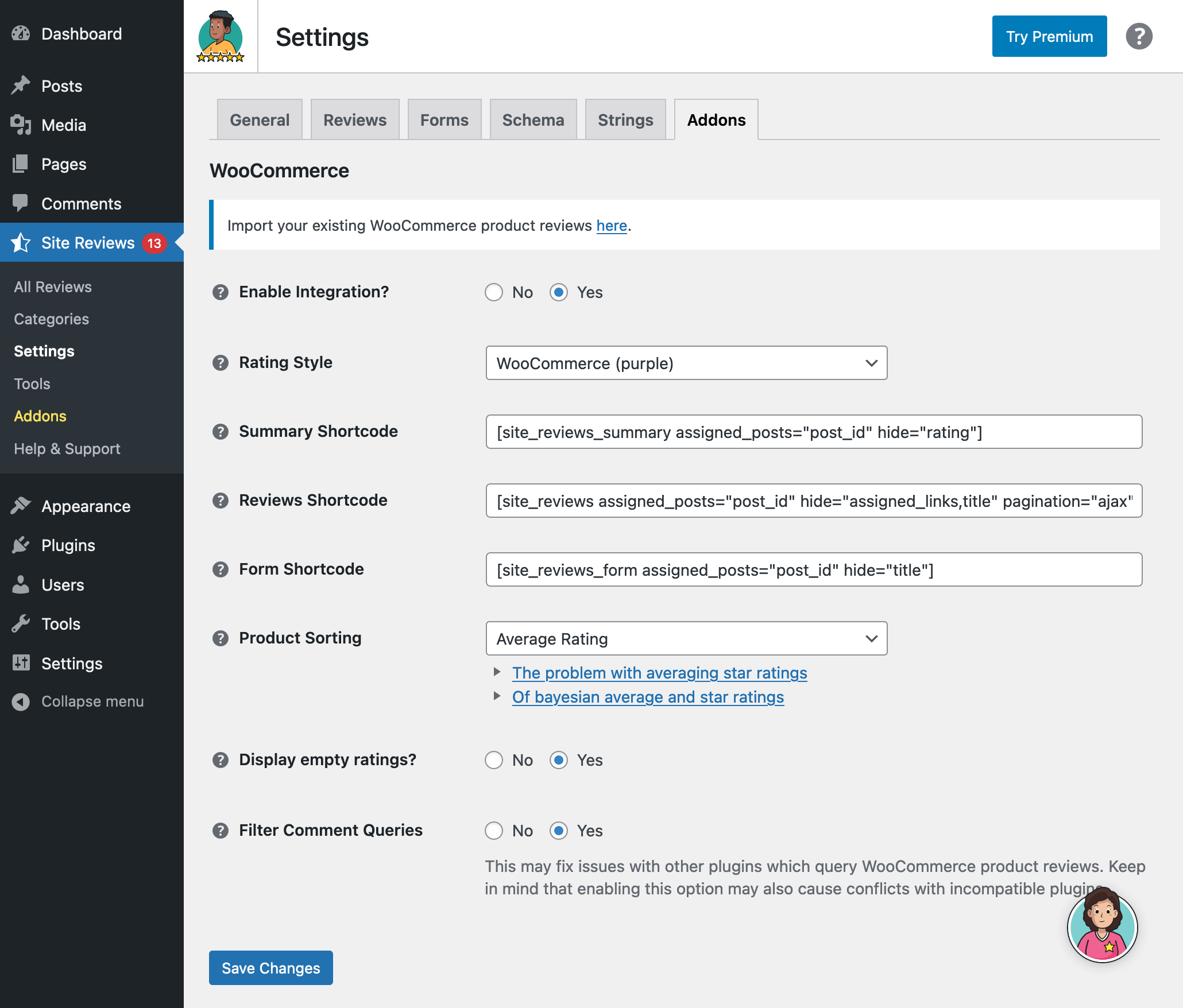 WooCommerce integration settings