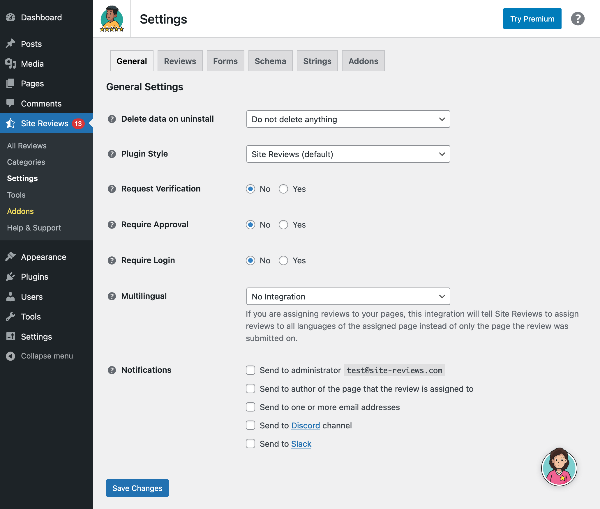 General settings.