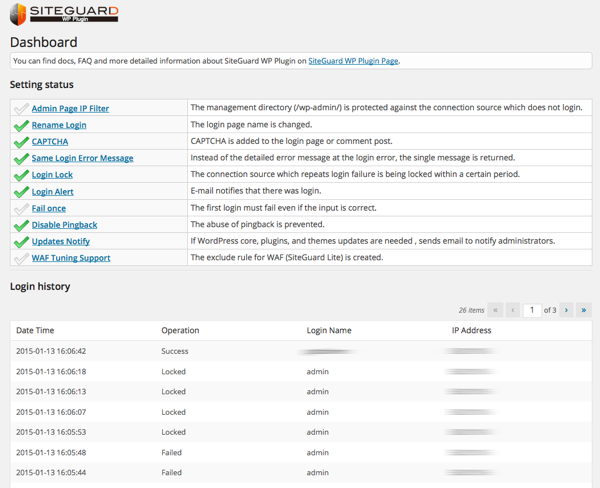 SiteGuard WP Plugin - Dashboard -