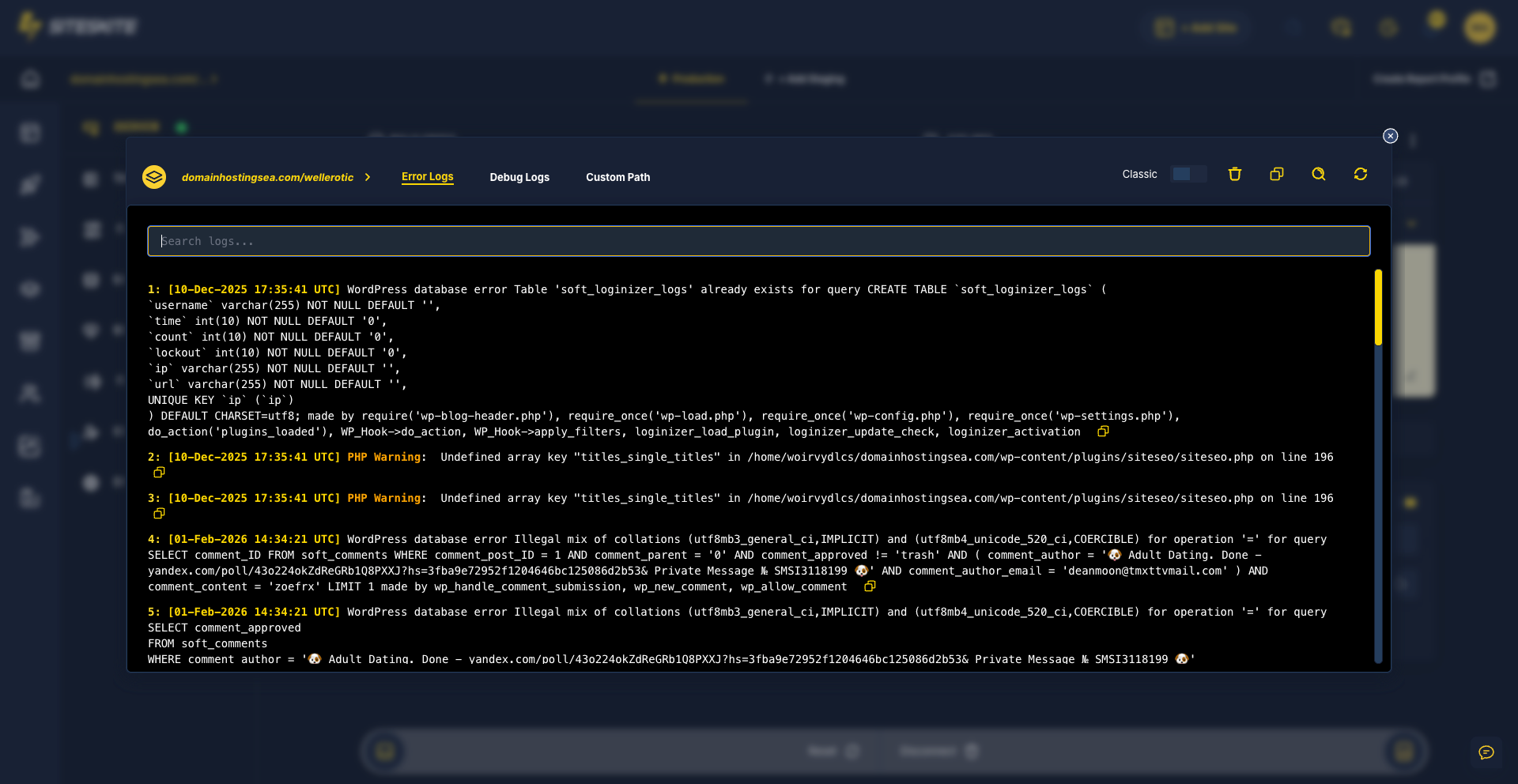 Pretty Logs — inspect error and debug logs across sites