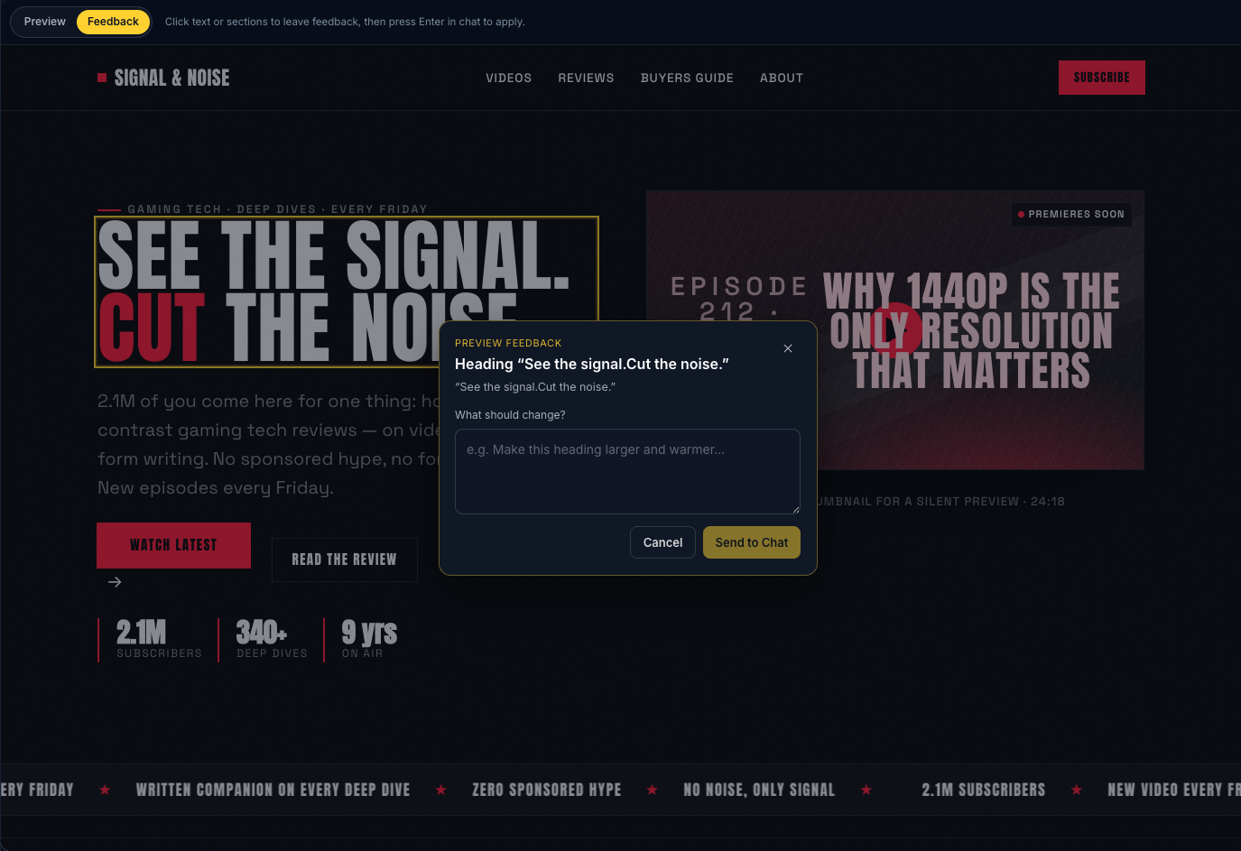 Conversational site editing — refine AI-generated sites with chat