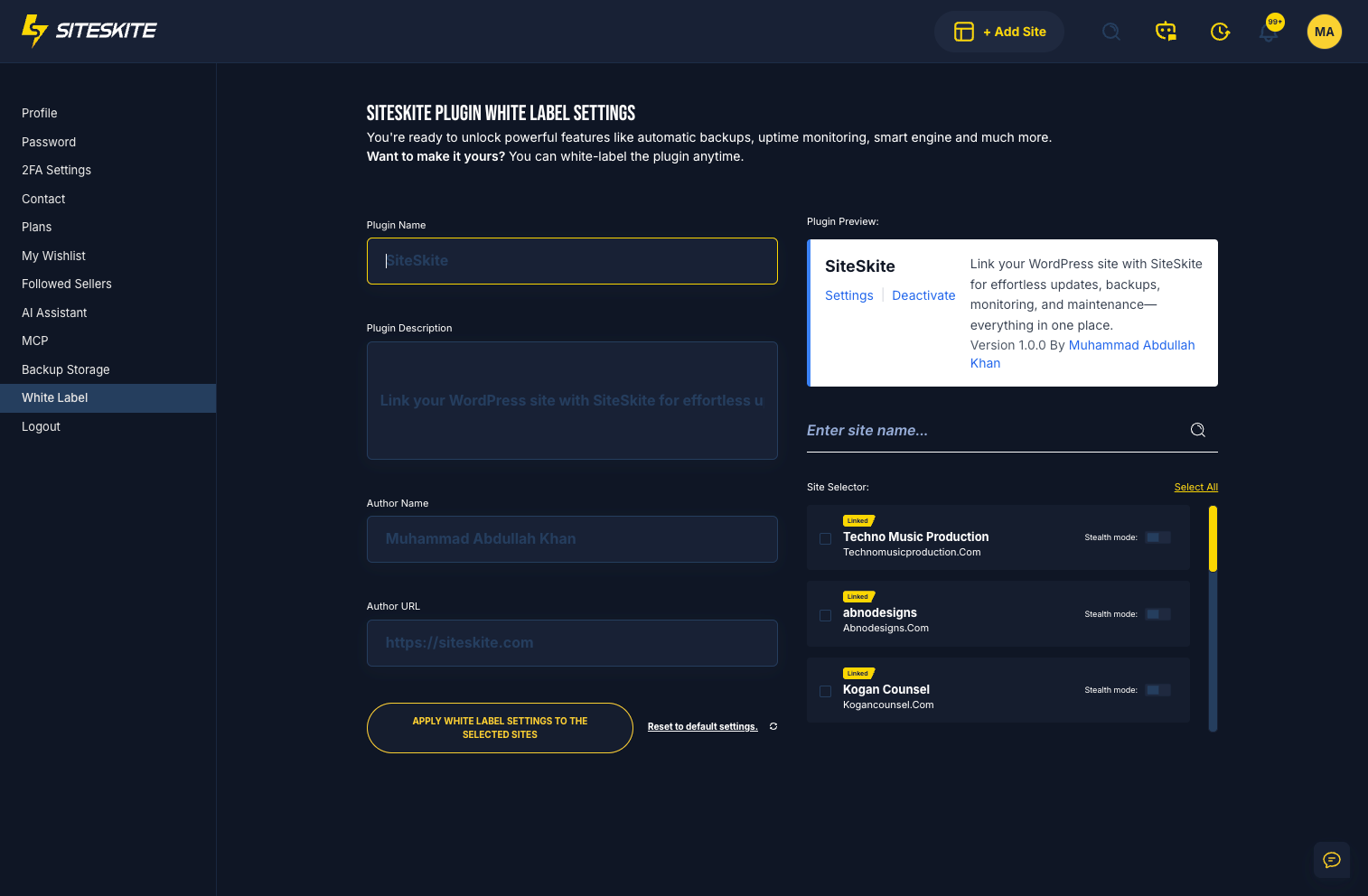 White-label plugin — brand SiteSkite Link for your agency