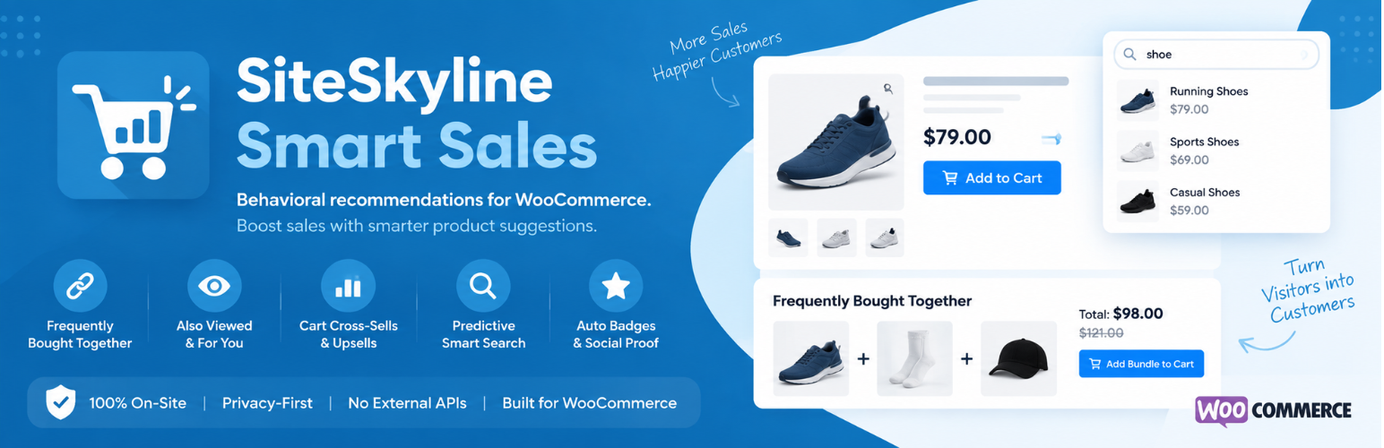 WordPress 外掛 SiteSkyline Smart Sales – Frequently Bought Together, Bundles & Upsell for WooCommerce 的封面圖片