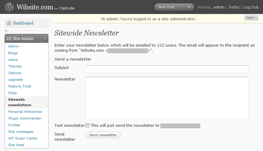 The newsletter form