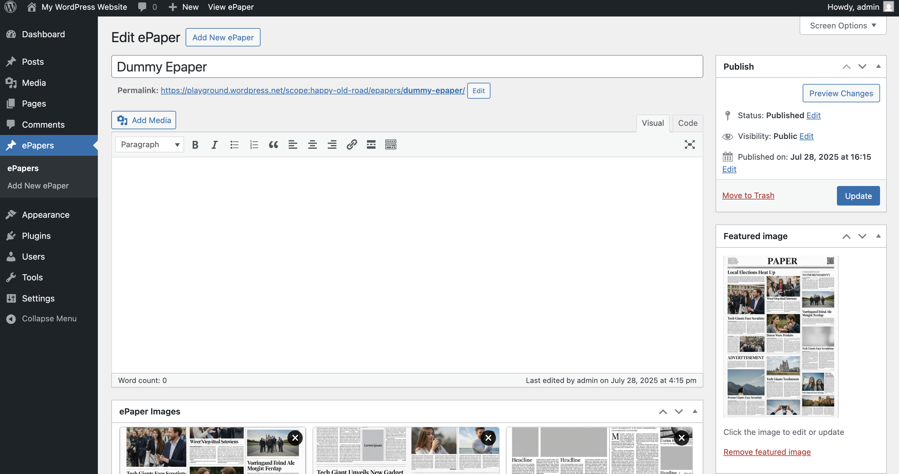 Admin: Add/Edit ePaper.