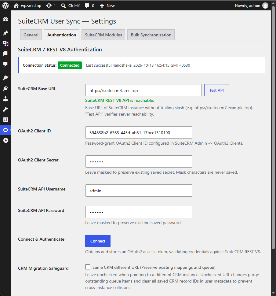 Authentication to SuiteCRM